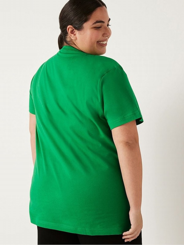 Green Victoria Secret Cotton Sleeve Campus T Shirts | OGNKS0683