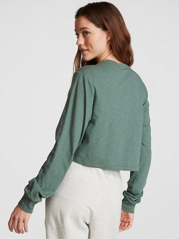 Green Victoria Secret Fresh Forest Cotton Slub Cropped Boxy Long Sleeve T Shirts | XUSYC1253