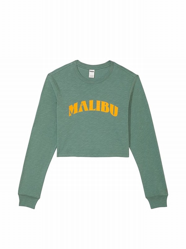 Green Victoria Secret Fresh Forest Cotton Slub Cropped Boxy Long Sleeve T Shirts | XUSYC1253