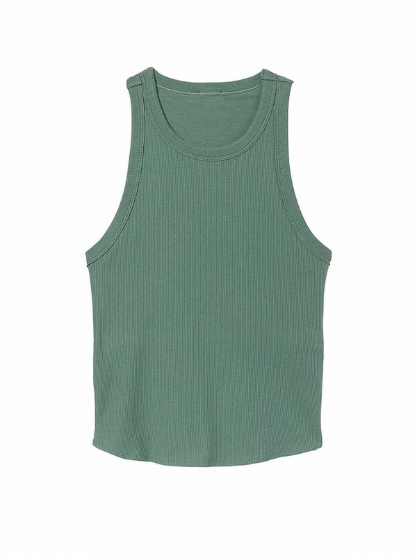 Green Victoria Secret Fresh Forest High Neck Shrunken Rib Tops | AYKPX9486