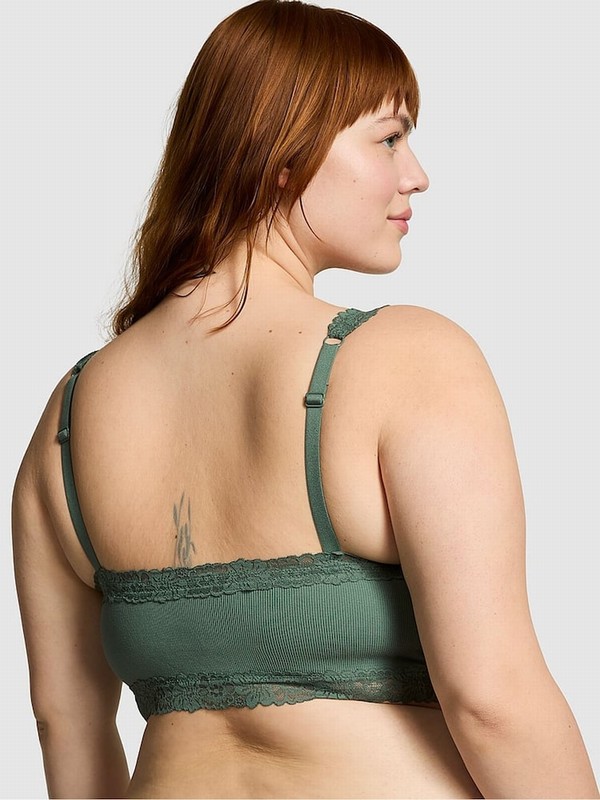Green Victoria Secret Fresh Forest Lace Trim Rib Seamlesslette Bras | WVMTQ9670