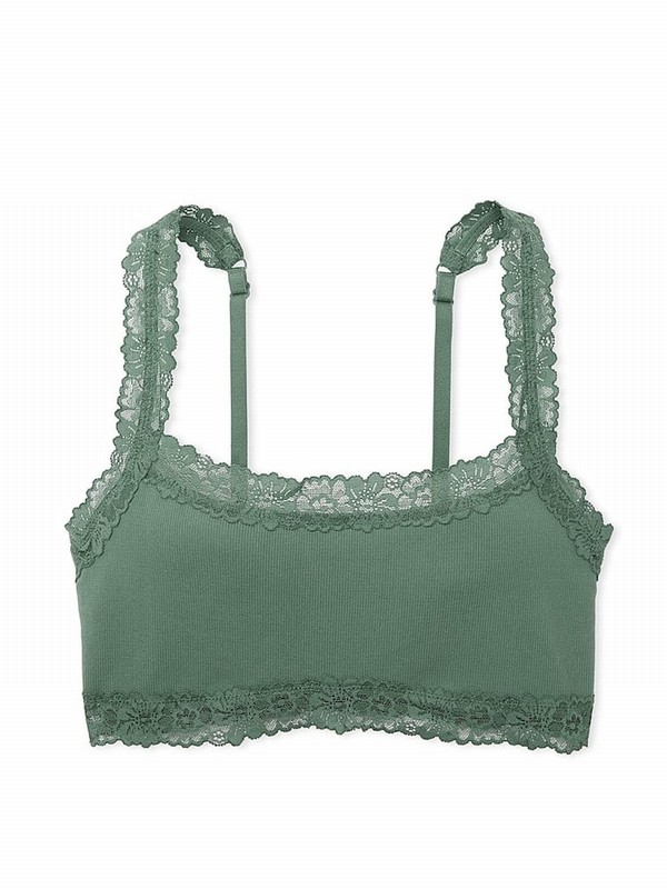 Green Victoria Secret Fresh Forest Lace Trim Rib Seamlesslette Bras | WVMTQ9670