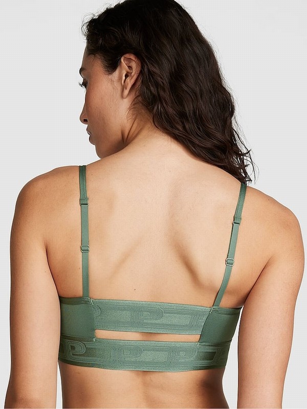 Green Victoria Secret Fresh Forest Logo Non WiLightly Lined Low Impact Sports Bra | ANJXG9105