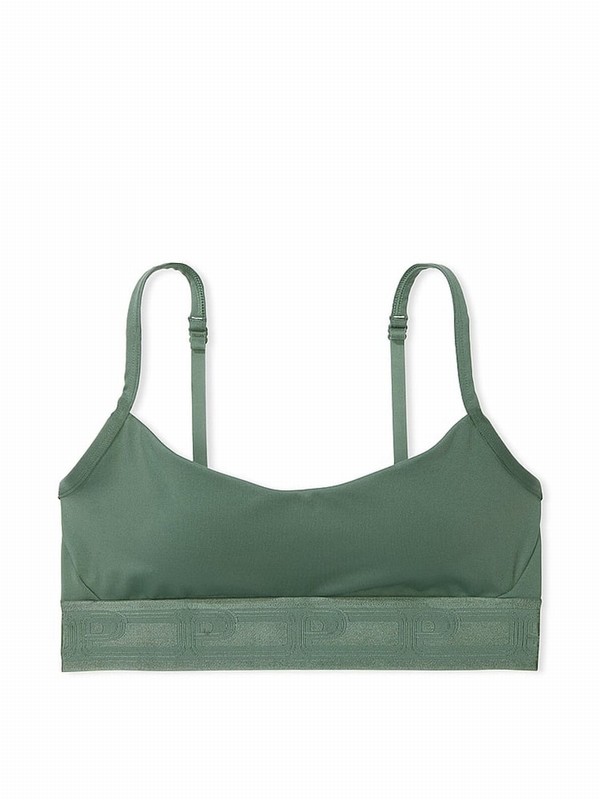 Green Victoria Secret Fresh Forest Logo Non WiLightly Lined Low Impact Sports Bra | ANJXG9105