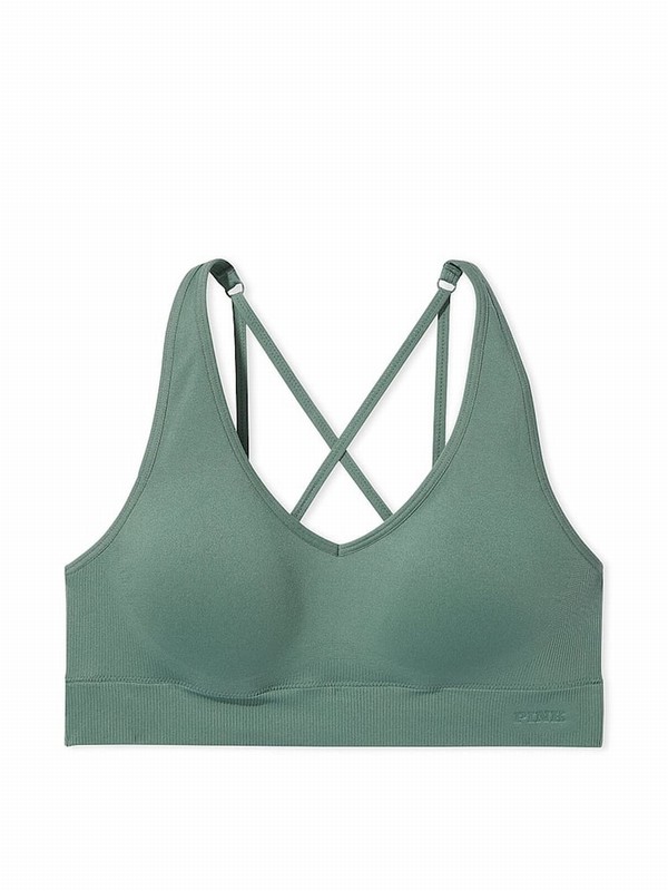 Green Victoria Secret Fresh Forest Non WiLightly Lined Seamless Air Medium Impact Sports Bra | LXURN3972