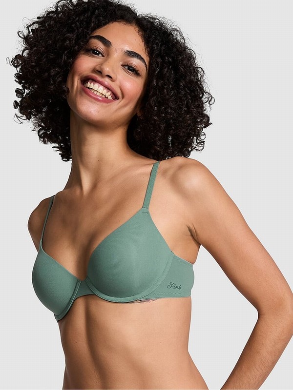 Green Victoria Secret Fresh Forest Rib Lightly Lined Demi Bras | GKHRA6931