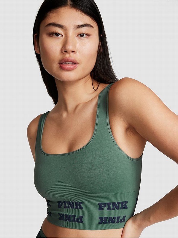 Green Victoria Secret Fresh Forest Seamless Logo Low Impact Bras | ALFGC0354