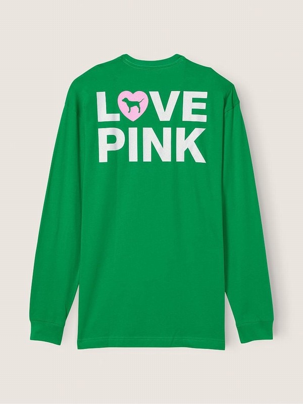 Green Victoria Secret Happy Camper Long Sleeve T Shirts | JPAVE0615