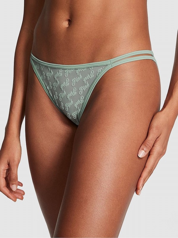 Green Victoria Secret Iceberg Cheeky Flocked Mesh Strappy Underwear | MOSEP6359