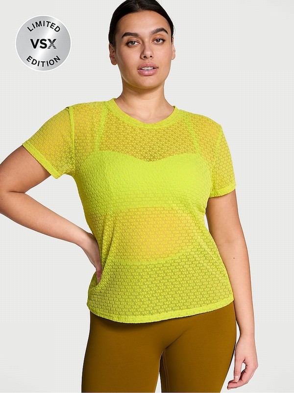 Green Victoria Secret LimeVSX Logo Mesh T Shirts | IEATK1405