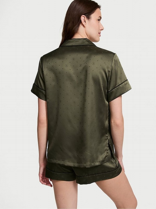 Green Victoria Secret Logo Dot Satin Nightwear | DKWNH9604
