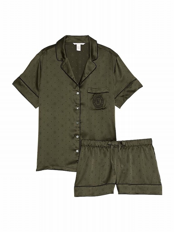 Green Victoria Secret Logo Dot Satin Nightwear | DKWNH9604