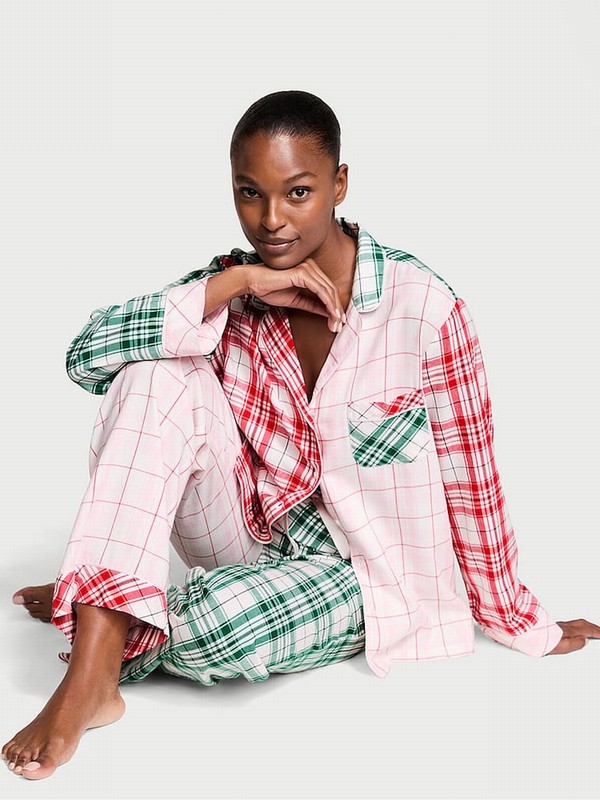 Green Victoria Secret Plaid Flannel Long Nightwear | IWZNG2654