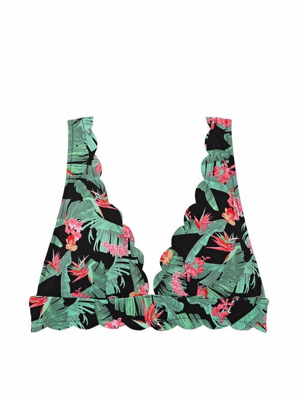 Green Victoria Secret Tropical Palm Halter Scallop Plunge Bikini Top | FDAXW4582