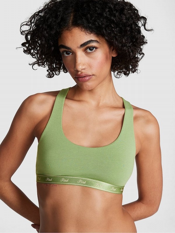 Green Victoria Secret Wild Grass Cotton Racerback Scoop Low Impactlette Bras | FNVQG4895