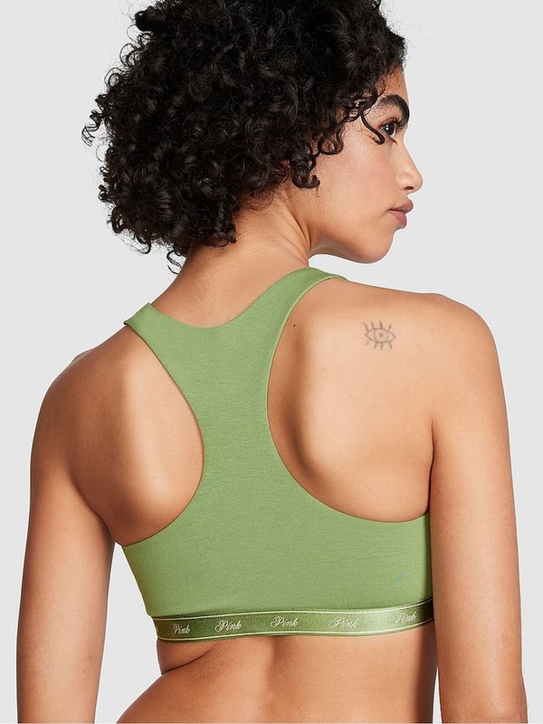 Green Victoria Secret Wild Grass Cotton Racerback Scoop Low Impactlette Bras | FNVQG4895