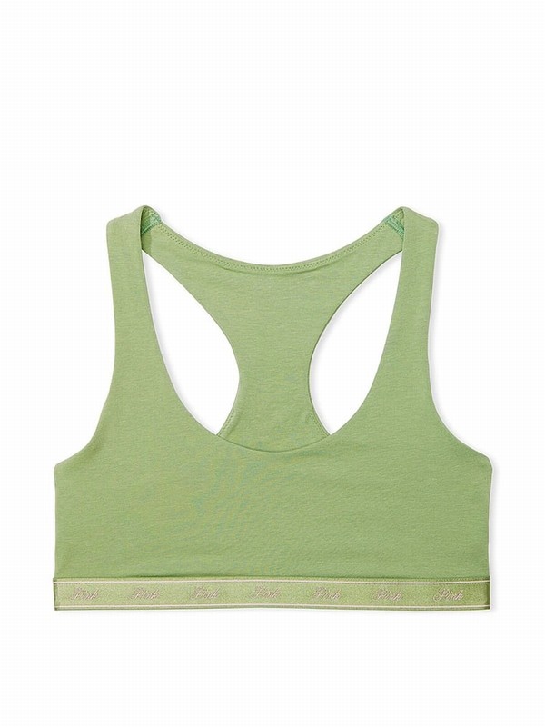 Green Victoria Secret Wild Grass Cotton Racerback Scoop Low Impactlette Bras | FNVQG4895