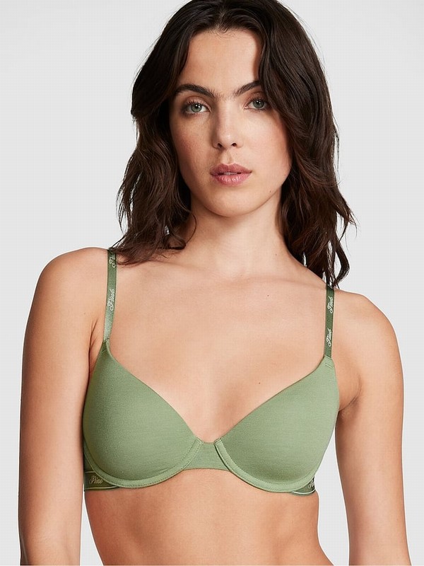 Green Victoria Secret Wild Grass T Shirt Cotton Logo Bras | LUOAS6408