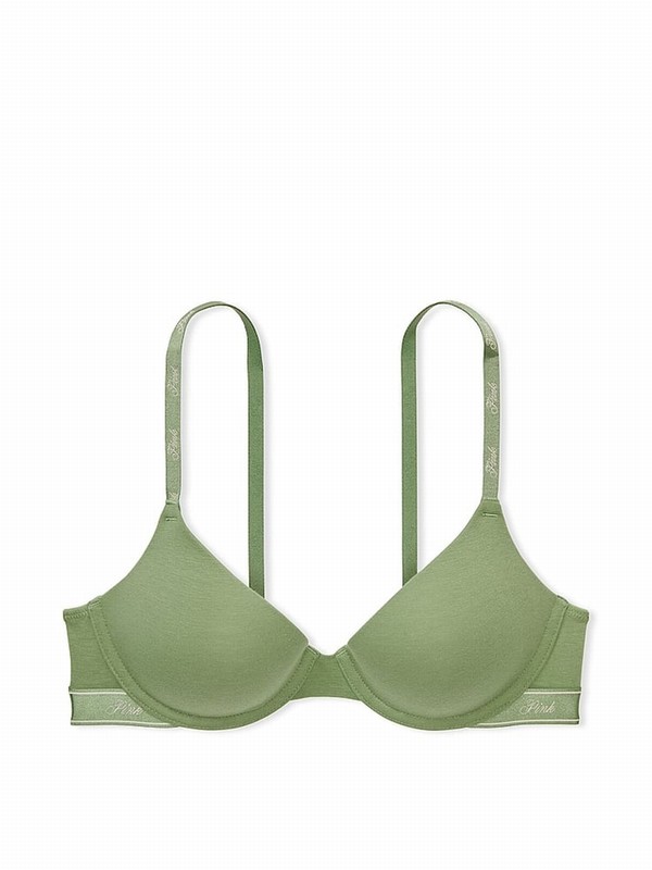 Green Victoria Secret Wild Grass T Shirt Cotton Logo Bras | LUOAS6408