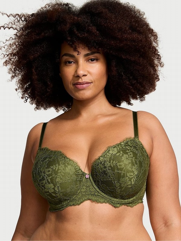 Green Victoria Secret Woodland Lace Lightly Lined Demi Bras | BFWXH0325