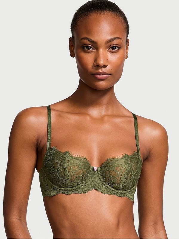 Green Victoria Secret Woodland Lace Unlined Balcony Bras | CGIKB4536