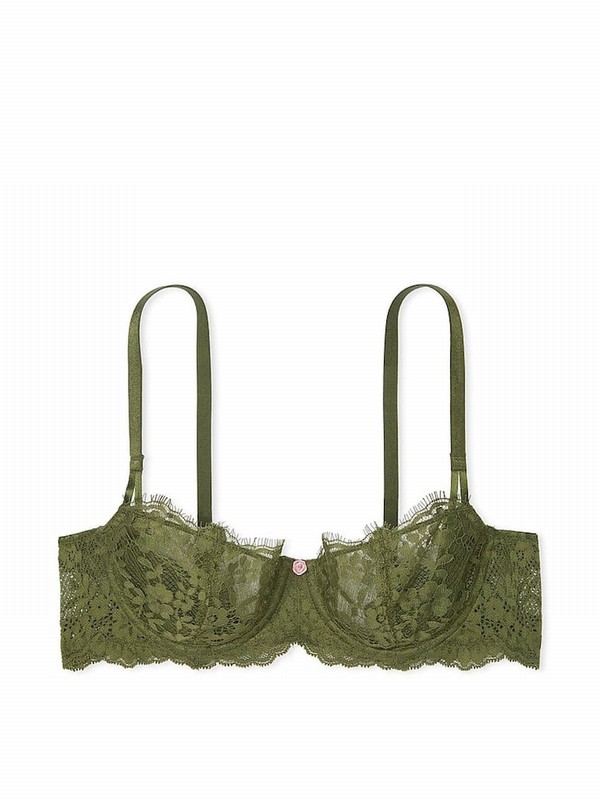 Green Victoria Secret Woodland Lace Unlined Balcony Bras | CGIKB4536