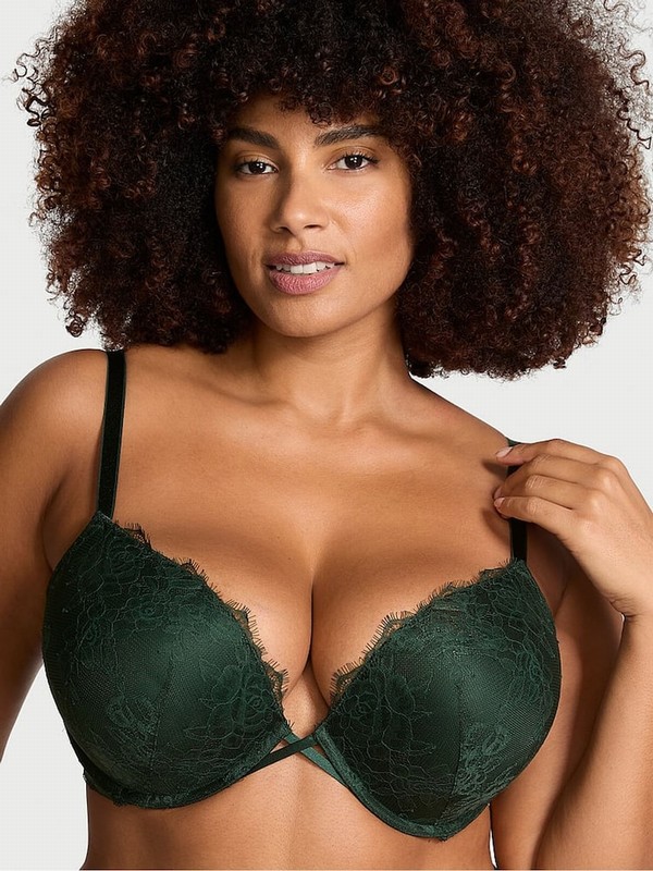 Green / Rose Victoria Secret Botanical Bombshell Add 2 Cups Push Up Lace Bras | YMURF3841