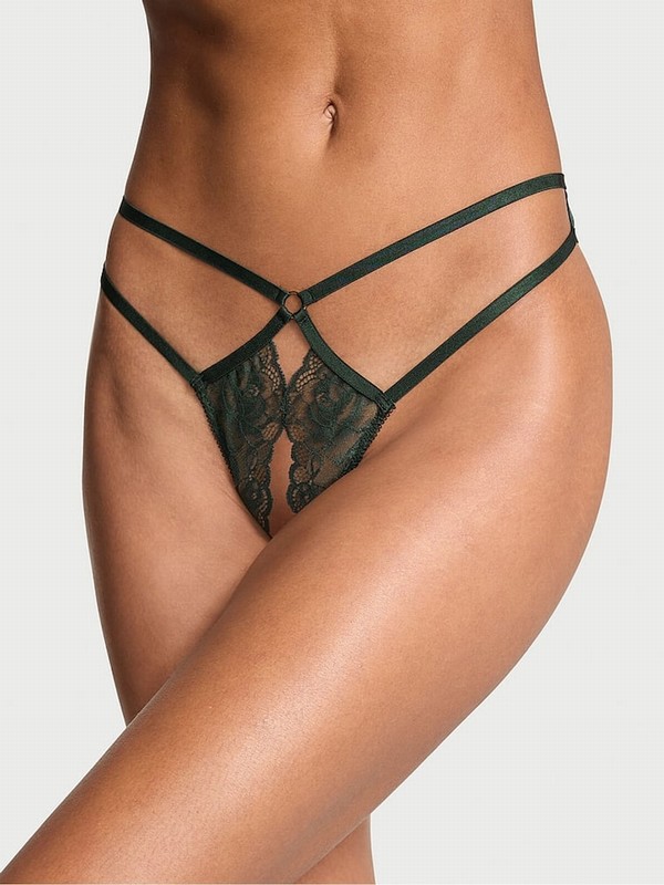Green / Rose Victoria Secret Botanical Lace Crotchles Thong Underwear | XZQFM2368