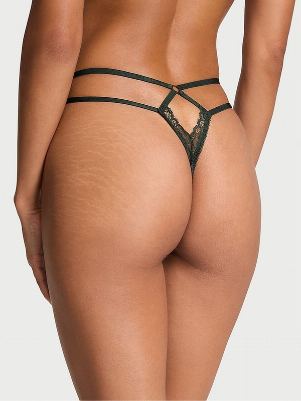 Green / Rose Victoria Secret Botanical Lace Crotchles Thong Underwear | XZQFM2368