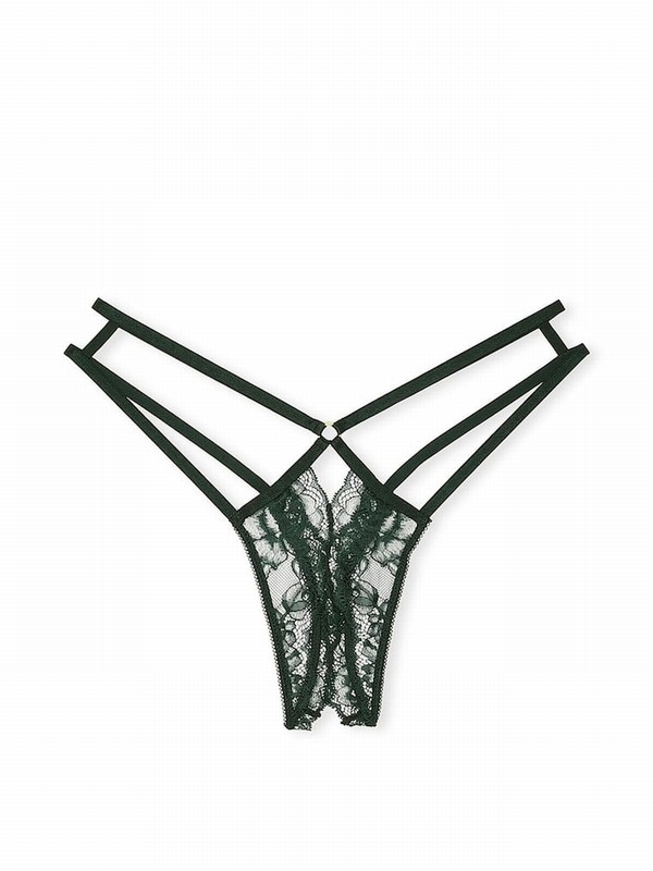 Green / Rose Victoria Secret Botanical Lace Crotchles Thong Underwear | XZQFM2368