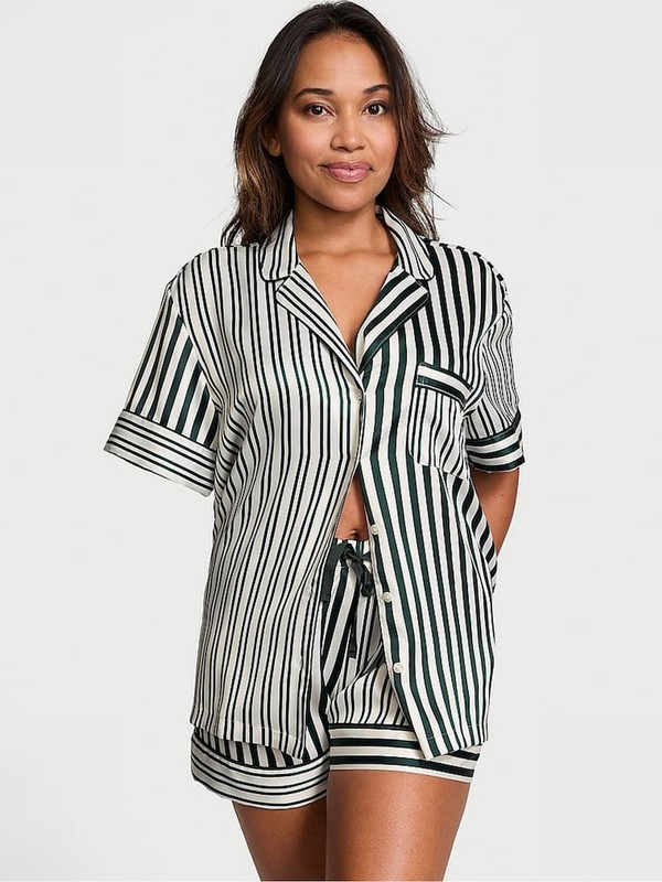 Green / Stripes Victoria Secret Botanical Iconic Satin Nightwear | JRQDE6590