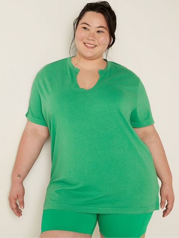 Green / Wash Victoria Secret Electric Wash Campus Sleeve Notch Neck Tee Tops | BRSIZ7103