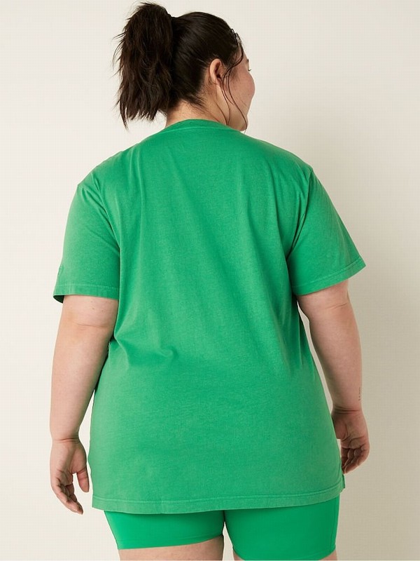 Green / Wash Victoria Secret Electric Wash Campus Sleeve Notch Neck Tee Tops | BRSIZ7103