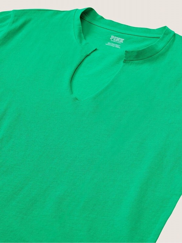 Green / Wash Victoria Secret Electric Wash Campus Sleeve Notch Neck Tee Tops | BRSIZ7103