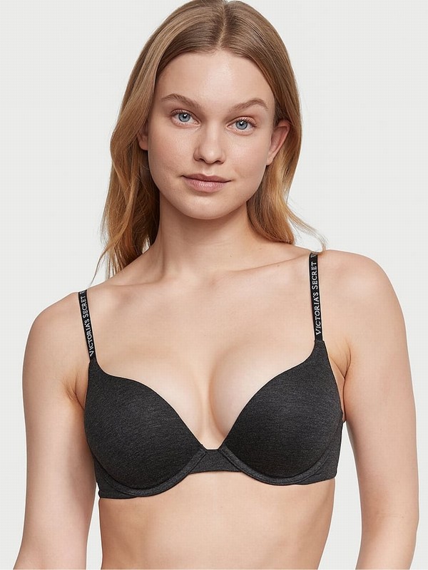 Grey Victoria Secret Charcoal Heather Add 2 Cups Push Up Bras | ACWJM6029