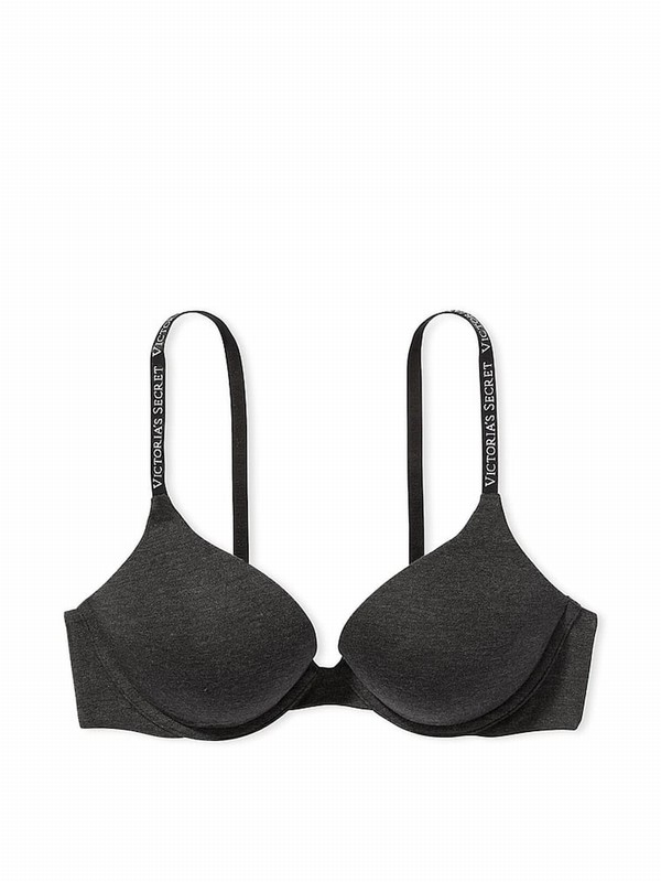 Grey Victoria Secret Charcoal Heather Add 2 Cups Push Up Bras | ACWJM6029