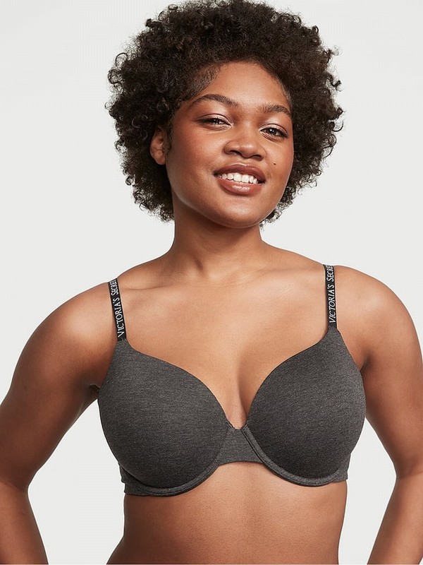 Grey Victoria Secret Charcoal Heather Cotton Full Cup Push Up Bras | OFPAT1984