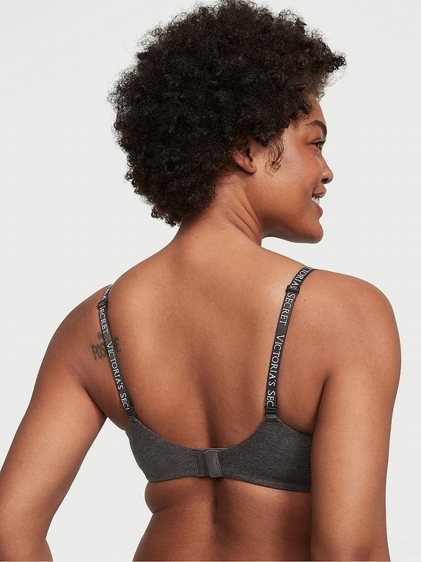 Grey Victoria Secret Charcoal Heather Cotton Full Cup Push Up Bras | OFPAT1984