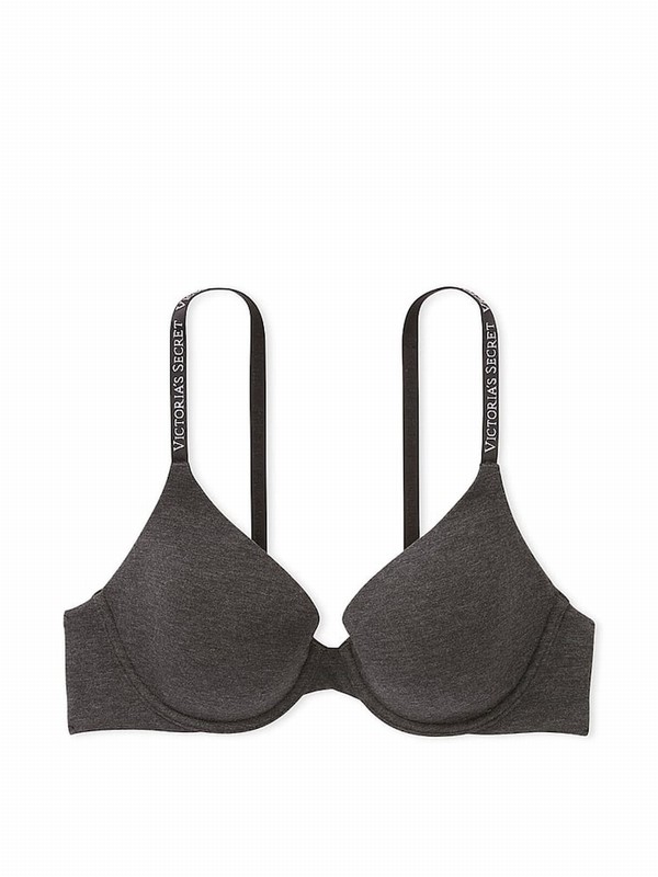 Grey Victoria Secret Charcoal Heather Cotton Full Cup Push Up Bras | OFPAT1984