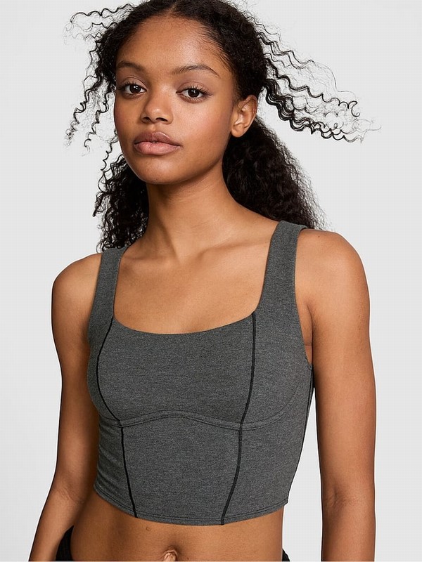 Grey Victoria Secret Charcoal Heather Cotton Scoop Top Sports Bra | ISPWY3749