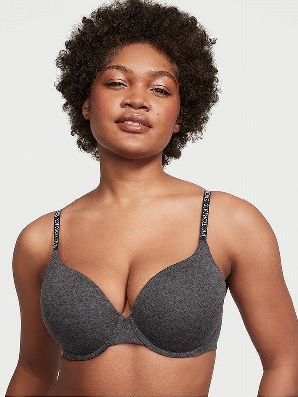 Grey Victoria Secret Charcoal Heather Full Cup Push Up Bras | LSAIQ1796
