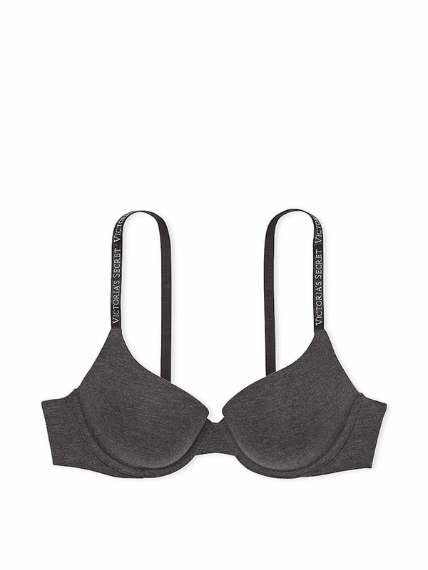 Grey Victoria Secret Charcoal Heather Full Cup Push Up Bras | LSAIQ1796