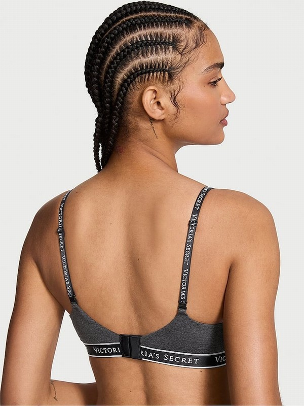 Grey Victoria Secret Charcoal Heather Logo Strap Non WiLightly Lined Bras | EOLTY3214