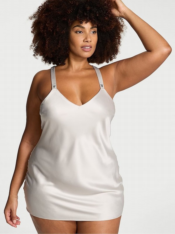 Grey Victoria Secret Delfin Shine Strappy Back Satin Slip Lingerie | YHKZX1528