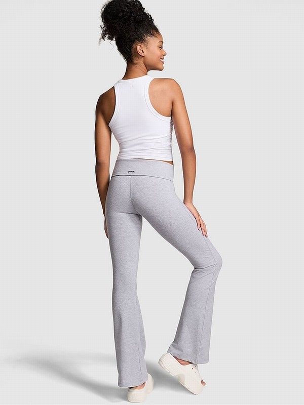 Grey Victoria Secret Heather Charcoal Diamante Cotton Foldover Flare Leggings | WAUSK8792