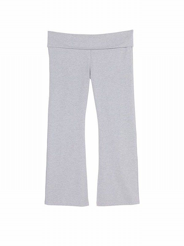 Grey Victoria Secret Heather Charcoal Diamante Cotton Foldover Flare Leggings | WAUSK8792