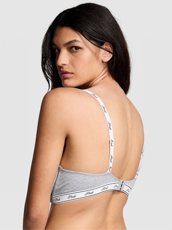 Grey Victoria Secret Heather Cotton Logo Unlined Scoop Bras | LKCEZ0352