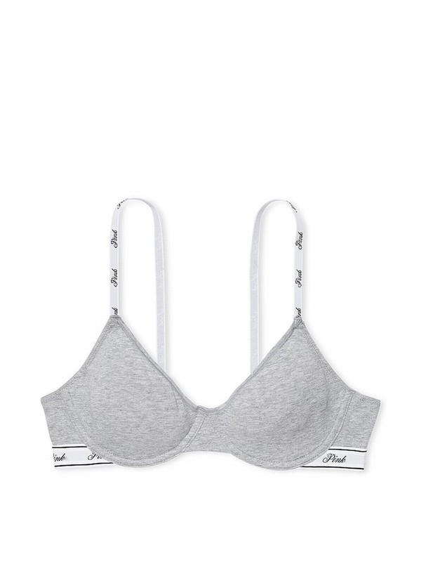 Grey Victoria Secret Heather Cotton Logo Unlined Scoop Bras | LKCEZ0352