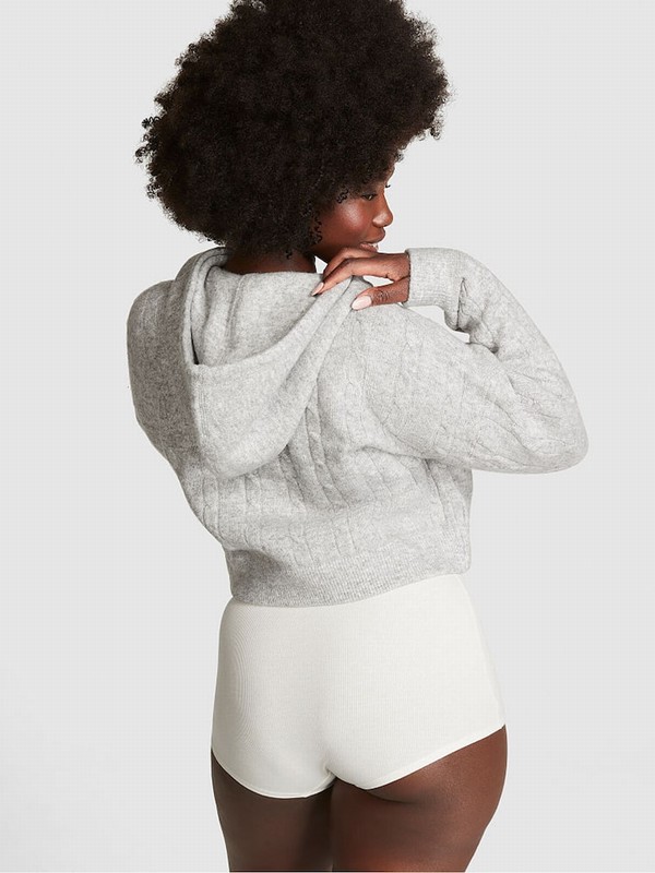 Grey Victoria Secret Heather Full Zip Cable Knit Hoodie | GUFTB4582