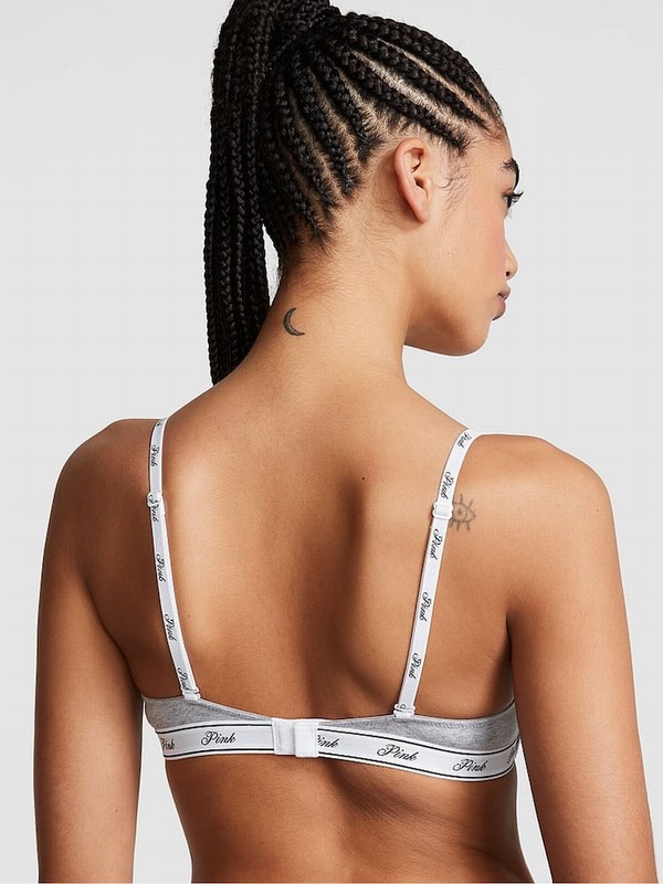 Grey Victoria Secret Heather Non WiLightly Lined Cotton Logo Bras | LFBMV9364